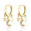 Huggie Earrings Impuria Jewelry | Cassiopeia Moon Star Cross Trio Charm Drop Polished Hoop Huggie Earrings Gold