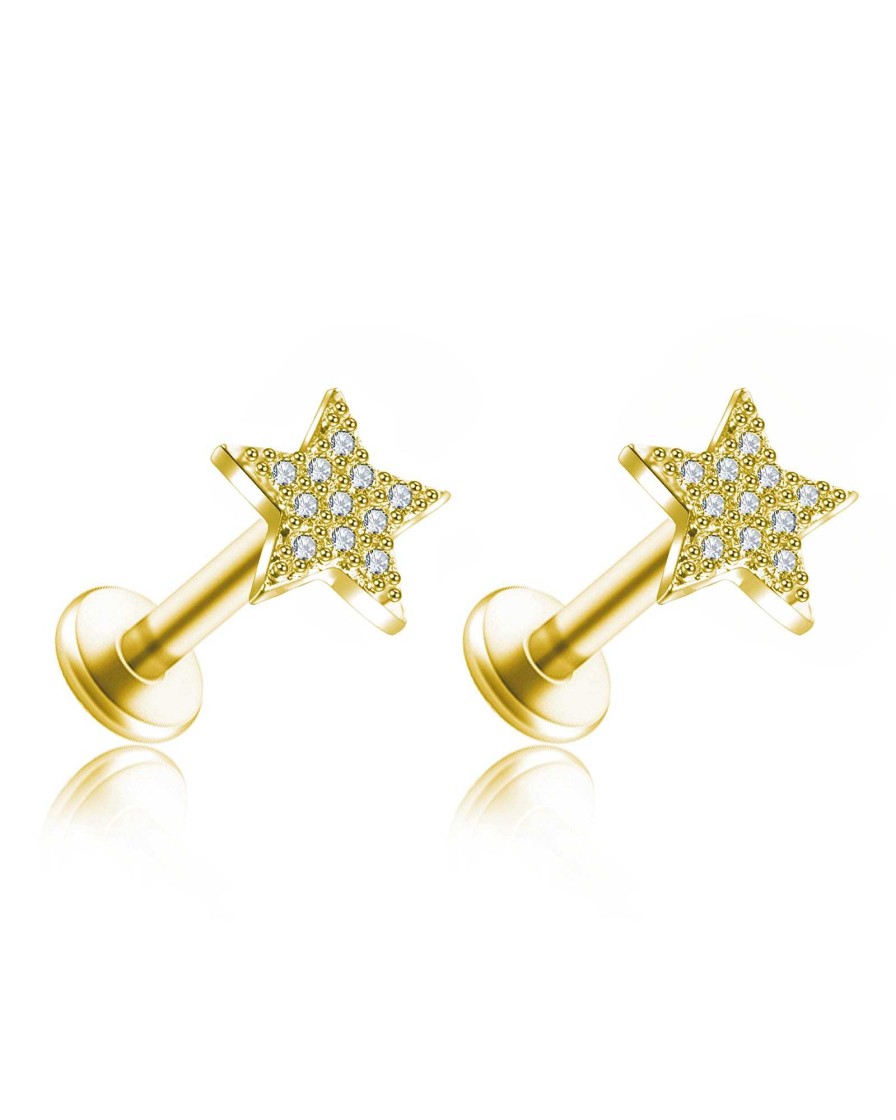 Flat Back Studs Impuria Jewelry | Sirius Crystal Star Ear Piercing Earring Stud Set Gold