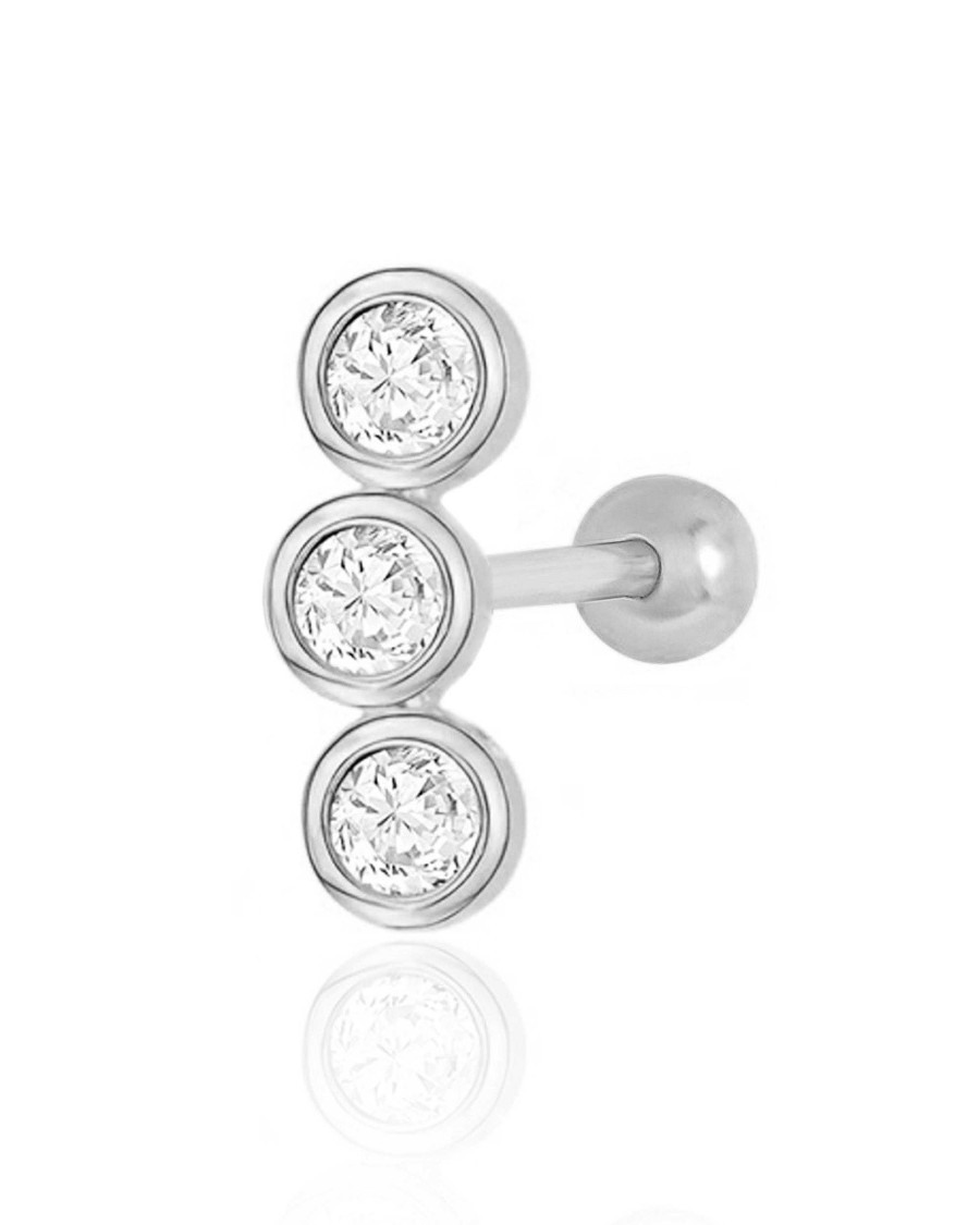 Studs Impuria Jewelry | Toki Triple Crystal Bezel Ear Piercing Earring Stud