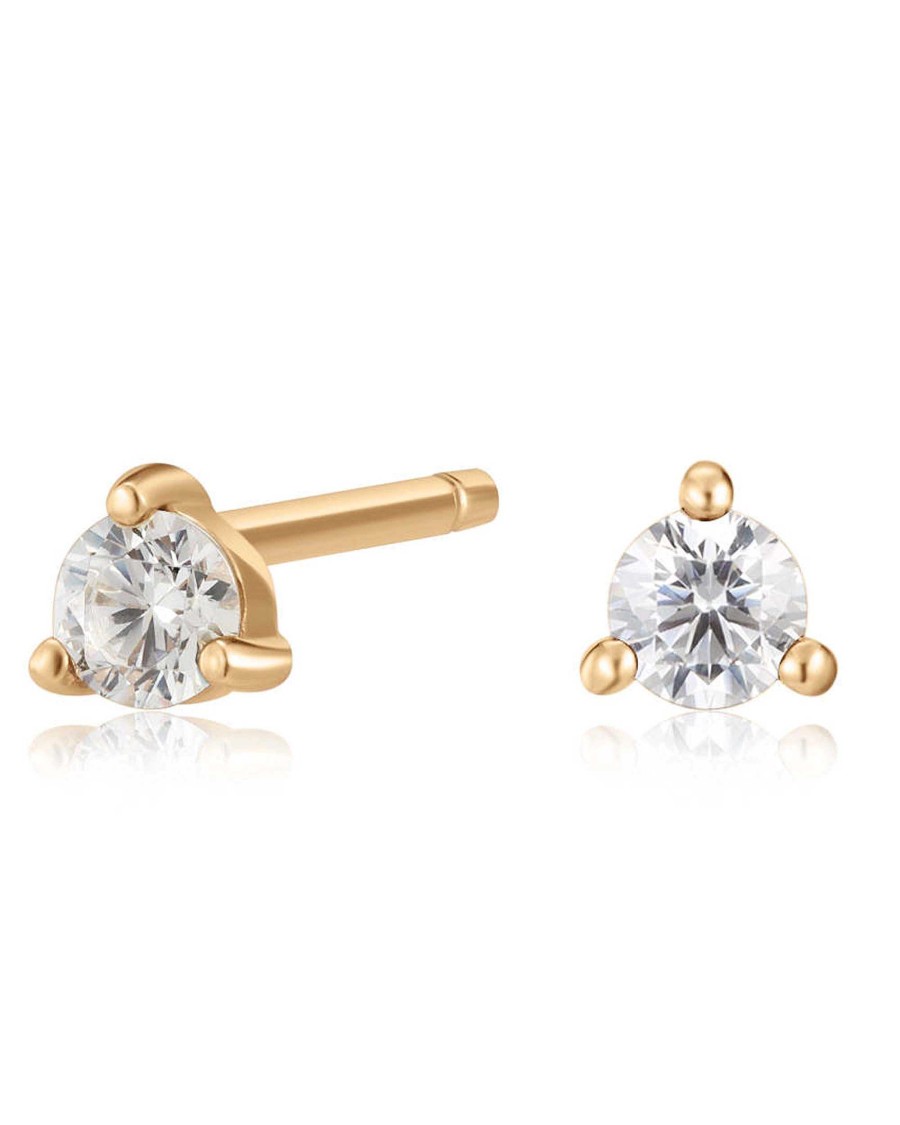 Studs Impuria Jewelry | Ava Triple Prong Crystal 14K Gold Earring Studs