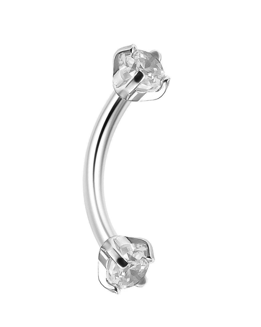 Curved Barbells Impuria Jewelry | Ari Crystal Threaded Prong Rook Ear Piercing Jewelry Curved Barbell