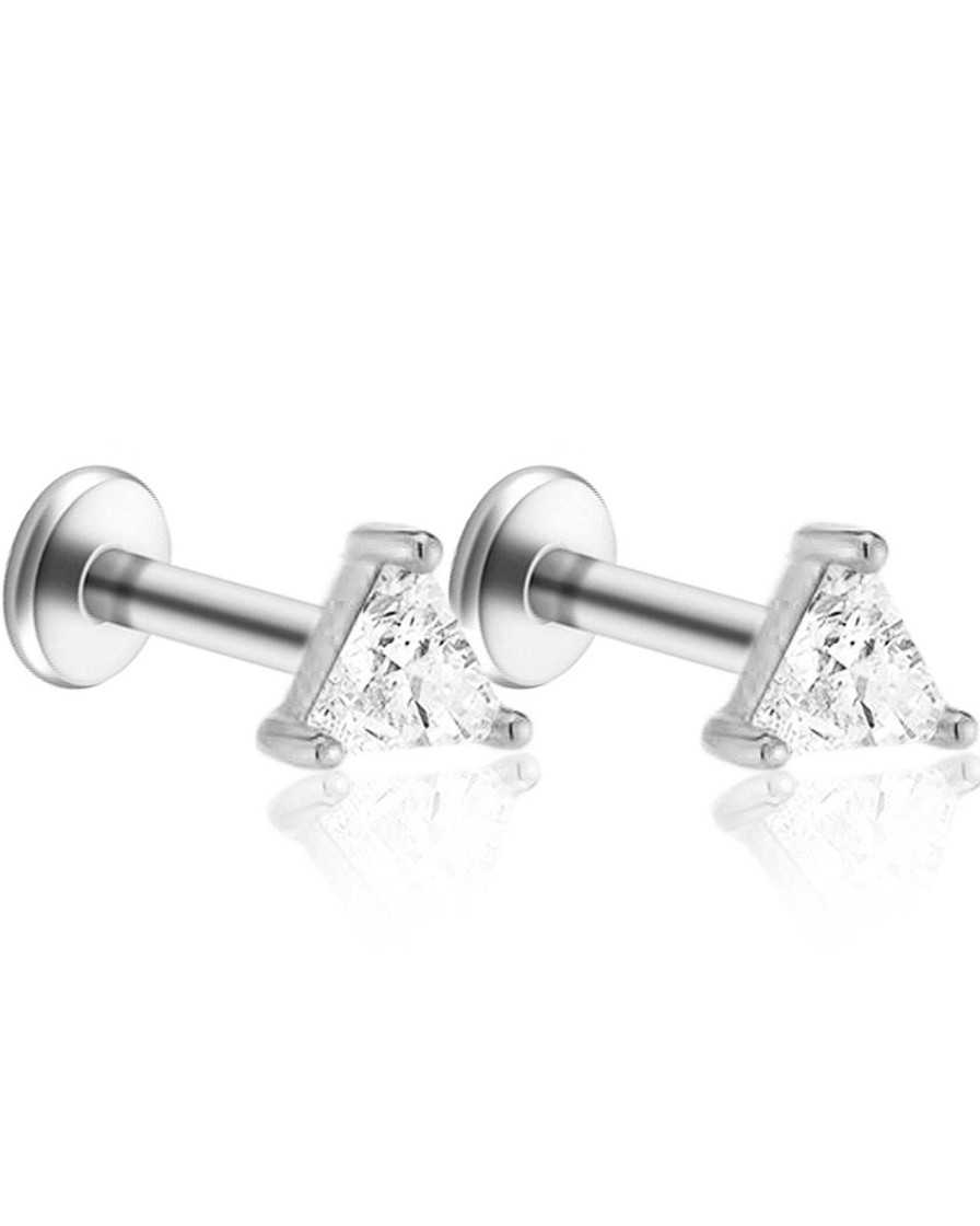 Flat Back Studs Impuria Jewelry | Guerline Triangle Crystal Prong Ear Piercing Earring Stud Set