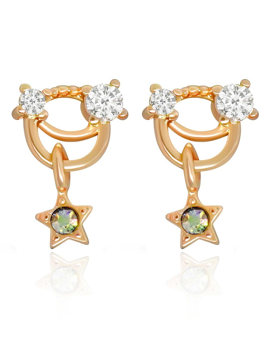 Studs Impuria Jewelry | Angel Hearts & Celestial Crystal Drop Ear Piercing Earring Stud Set Rose Gold