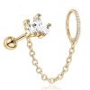 Hoop Clickers Impuria Jewelry | Jiro Chain Lotus Stud Crystal Hinged Segment Hoop Ring Clicker Ear Piercing Earring Set Gold