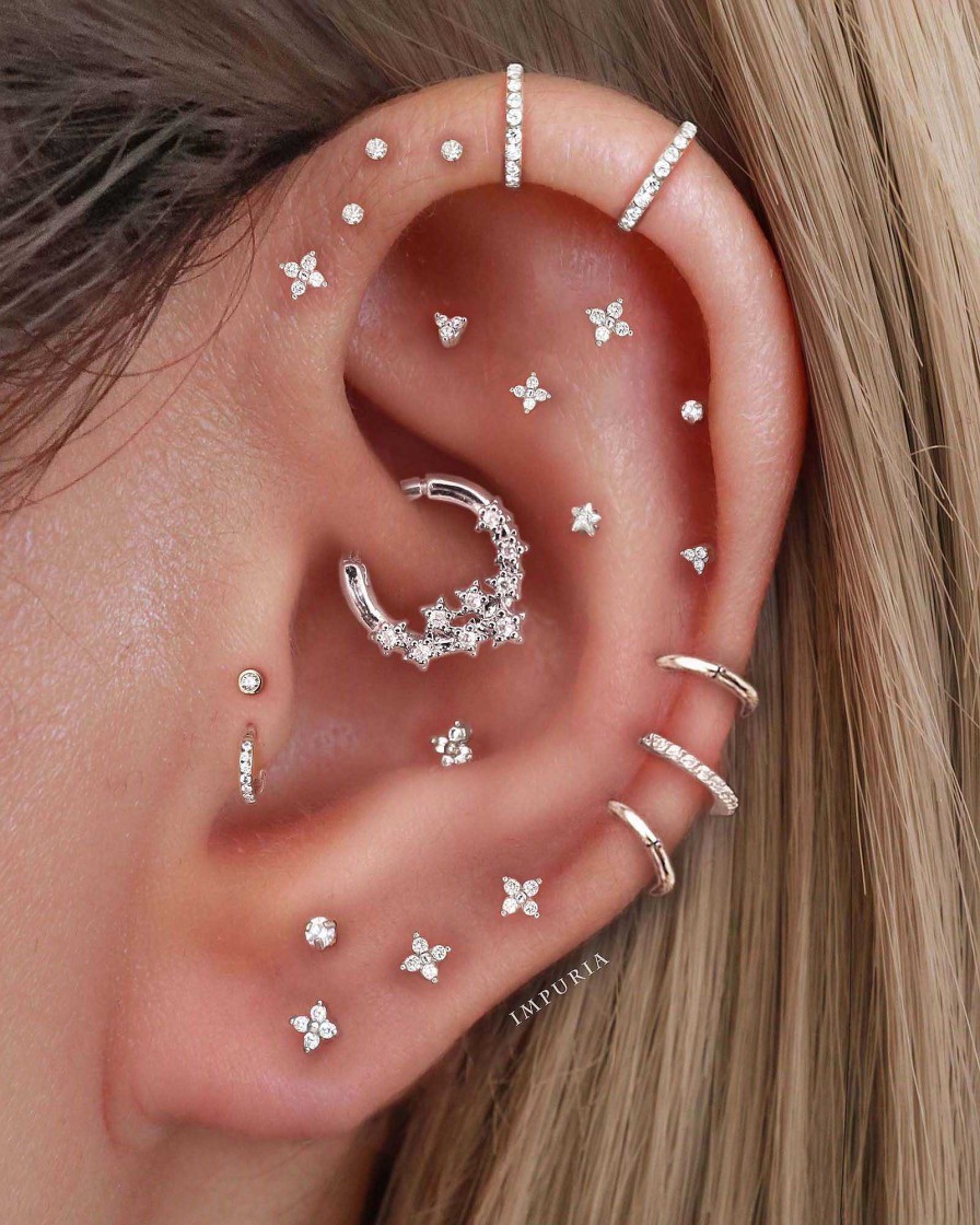 Hoop Clickers Impuria Jewelry | Solaris Crystal Stars Daith Ear Piercing Ring Hoop Clicker