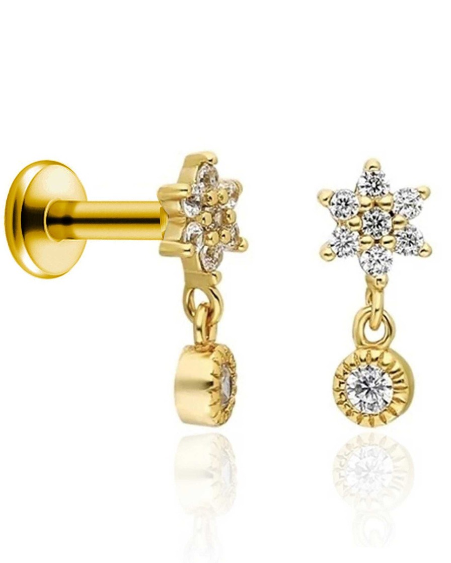 Flat Back Studs Impuria Jewelry | Kalina Flower Dangle Crystal Drop Ear Piercing Earring Studs Set