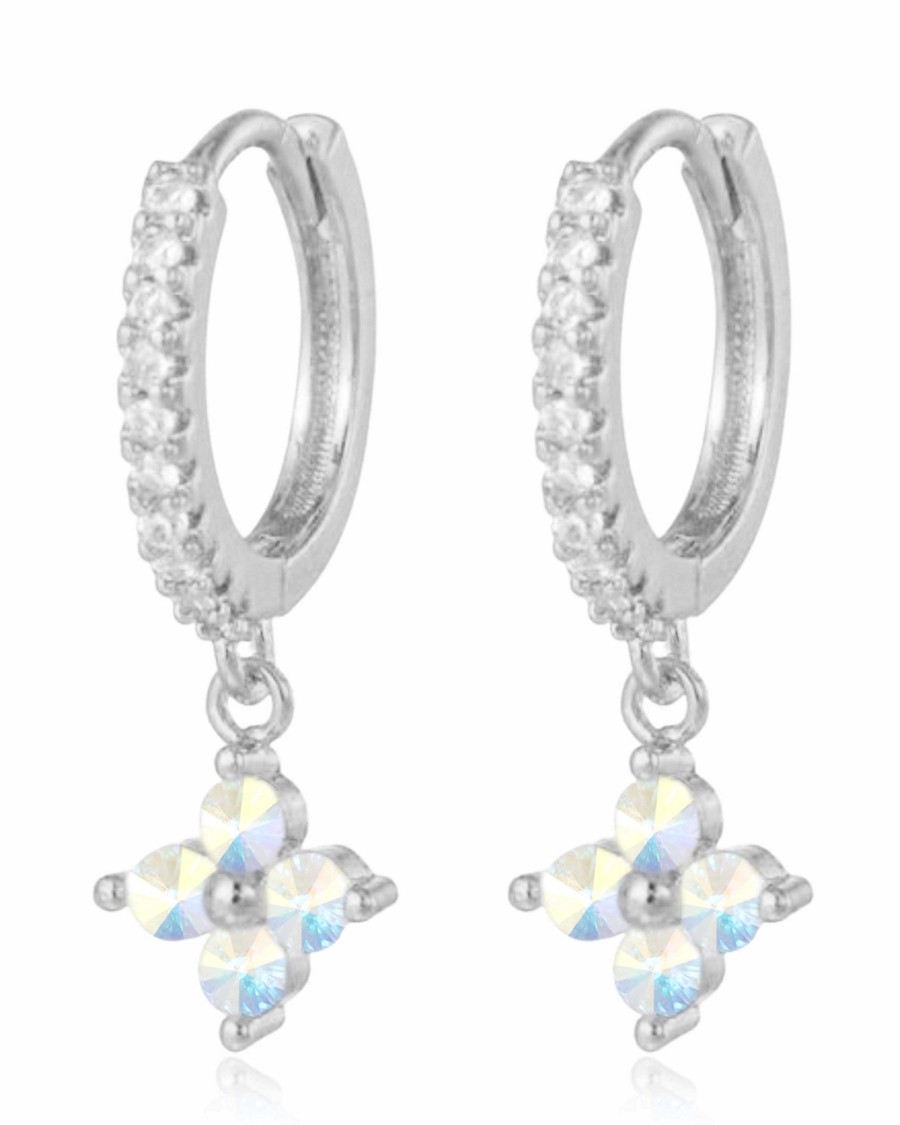 Hoops Impuria Jewelry | Charmed Clover Drop Crystal Pave Eternity Hoop Huggie Earrings