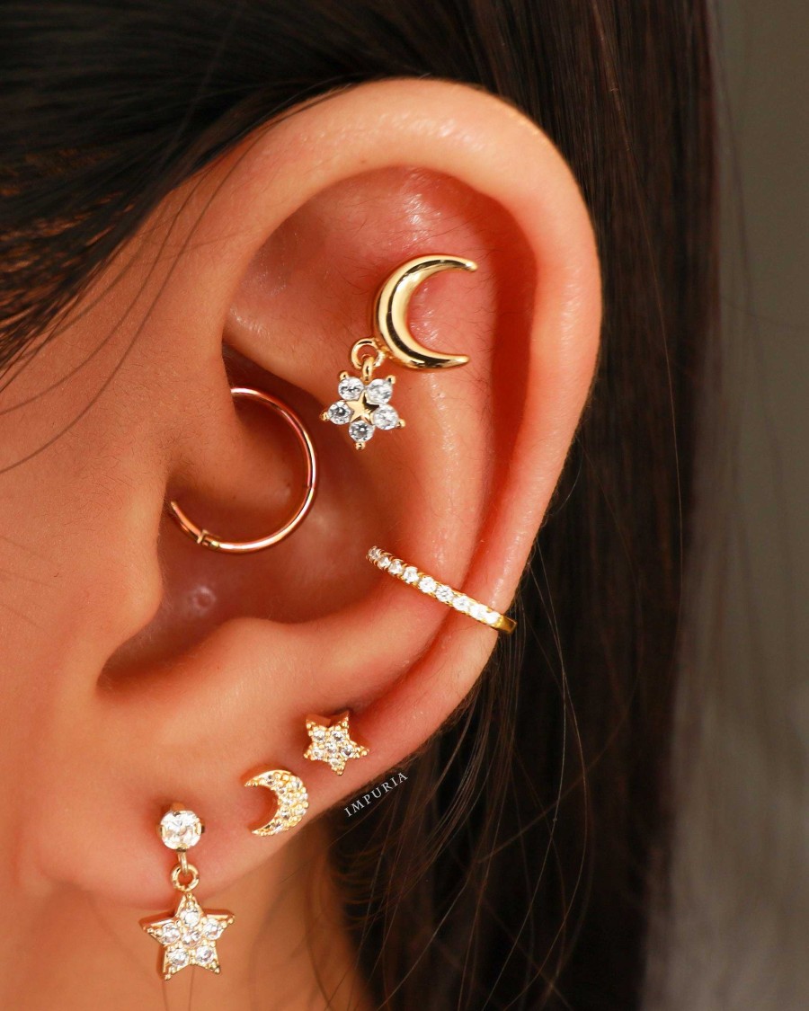 Flat Back Studs Impuria Jewelry | Callisto Moon & Crystal Dangle Star Ear Piercing Earring Stud Set