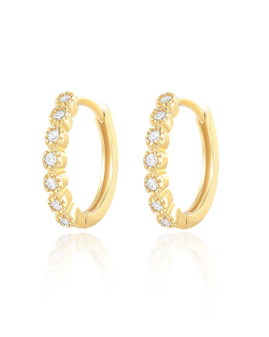 Hoops Impuria Jewelry | Jules Crystal Bezel Milgrain Hoop Huggie Earrings