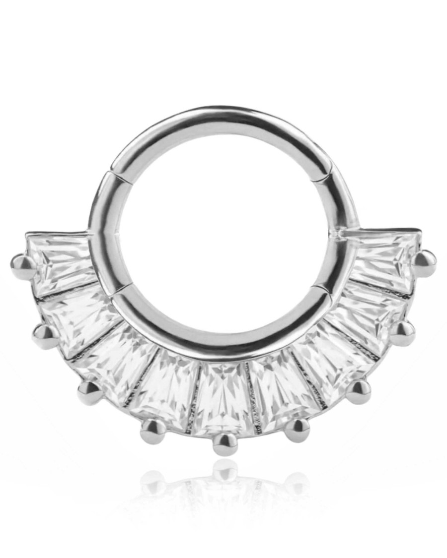 Hoop Clickers Impuria Jewelry | Zircon Baguette Crystal Daith Ear Piercing Ring Hoop Clicker