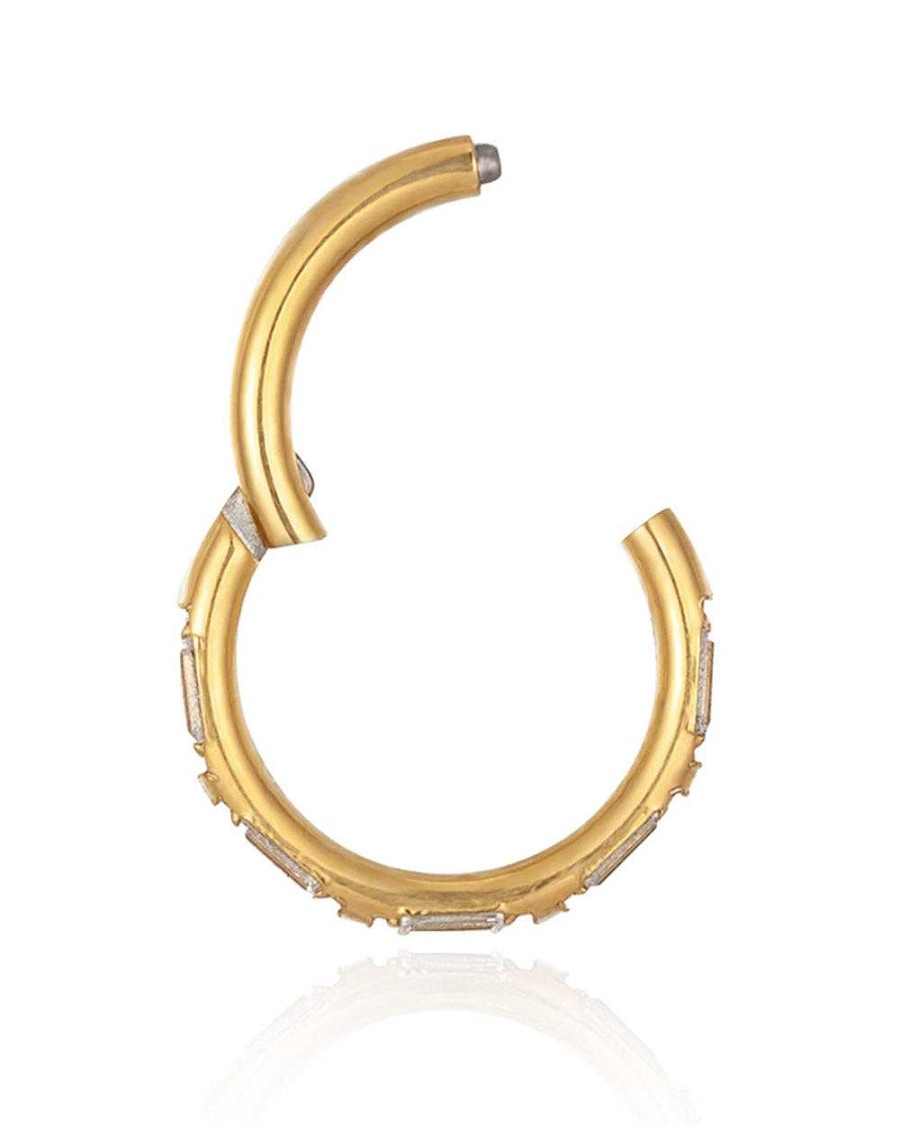 Hoop Clickers Impuria Jewelry | Celine Crystal Baguette Eternity Hinged Segment Hoop Ring Clicker