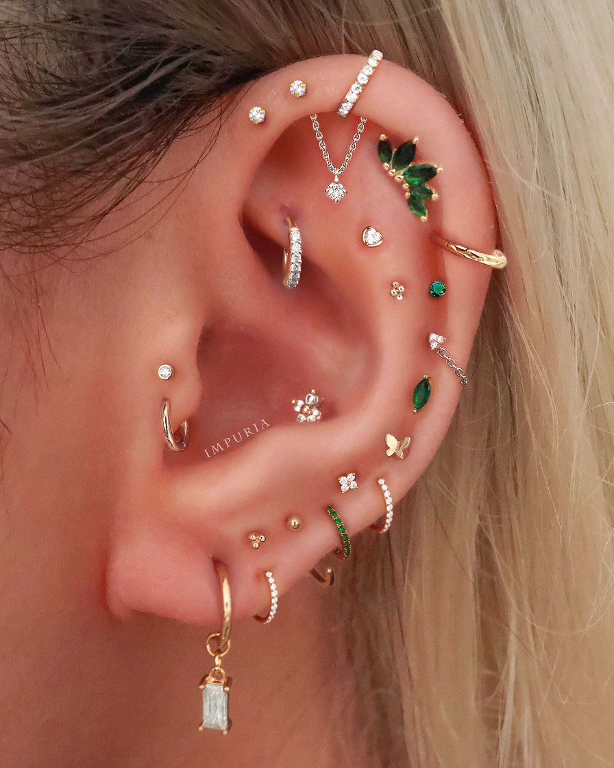 Studs Impuria Jewelry | Mint Emerald Marquise Crystal Leaf Ear Piercing Earring Stud Gold - 1 Piece