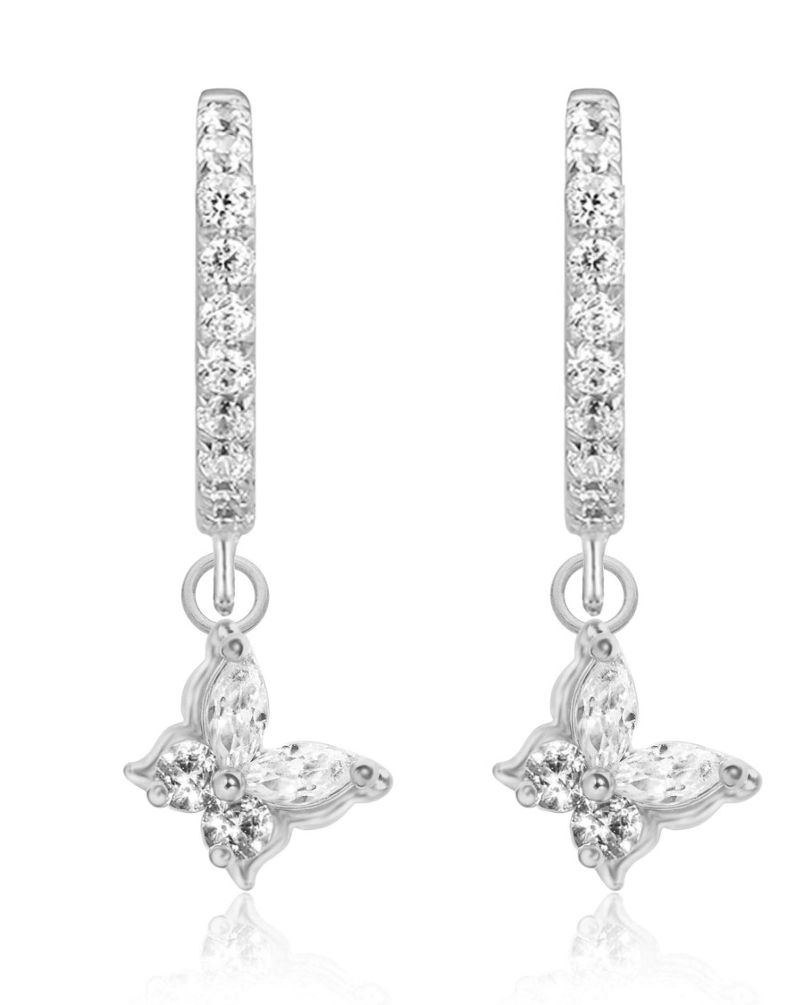 Huggie Earrings Impuria Jewelry | Psyche Butterfly Dangle Crystal Pave Eternity Hoop Huggie Earrings