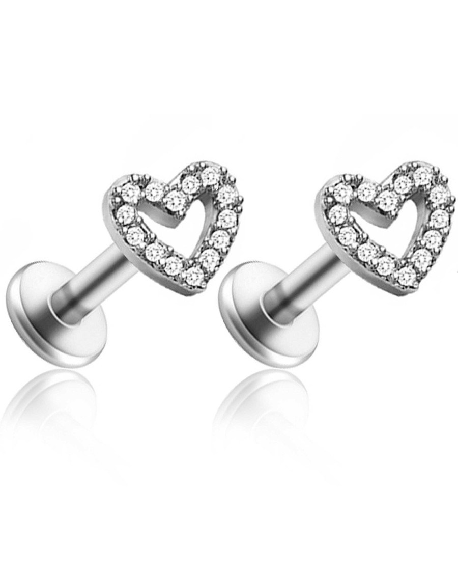 Flat Back Studs Impuria Jewelry | Amor Crystal Heart Ear Piercing Earring Stud Set