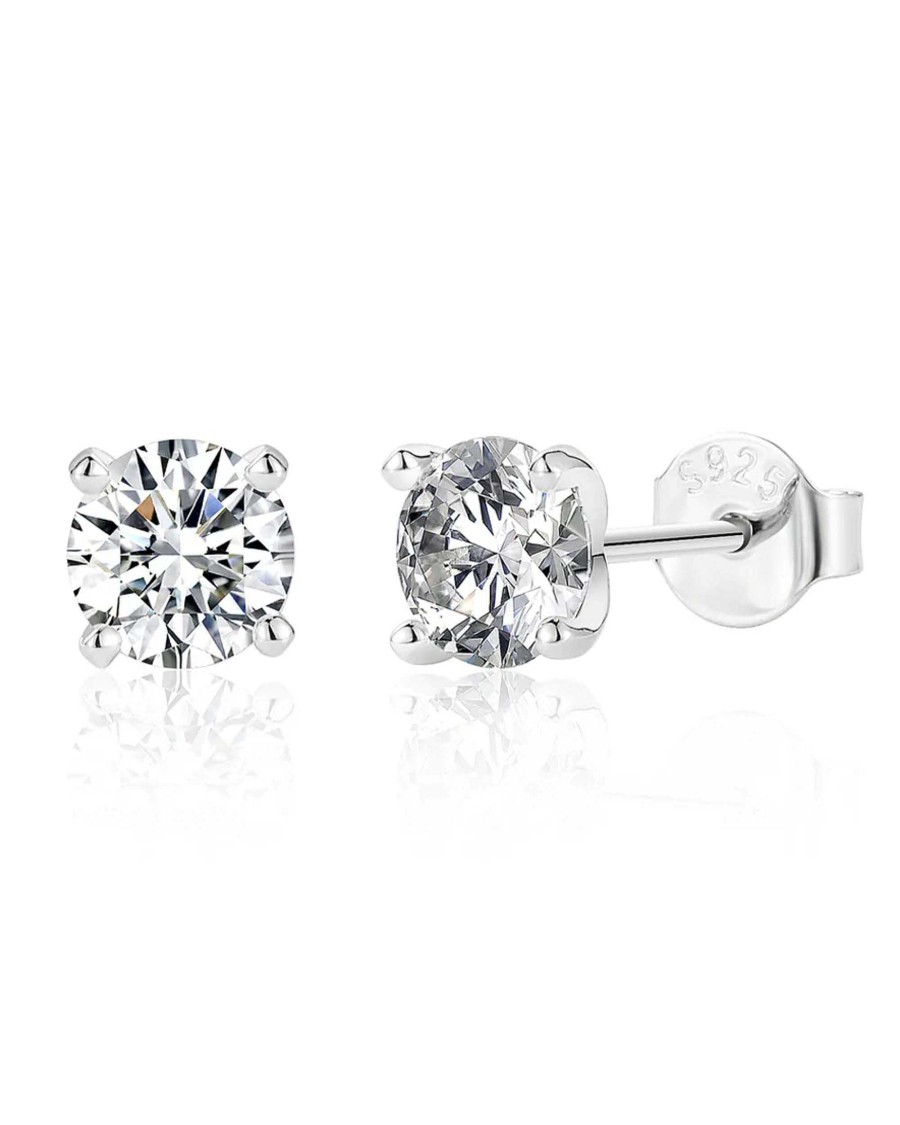 Studs Impuria Jewelry | Diamante Moissanite Prong Sterling Silver Earring Studs