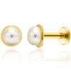 Flat Back Studs Impuria Jewelry | Precieux Pearl Polished Ear Piercing Earring Stud Set Gold