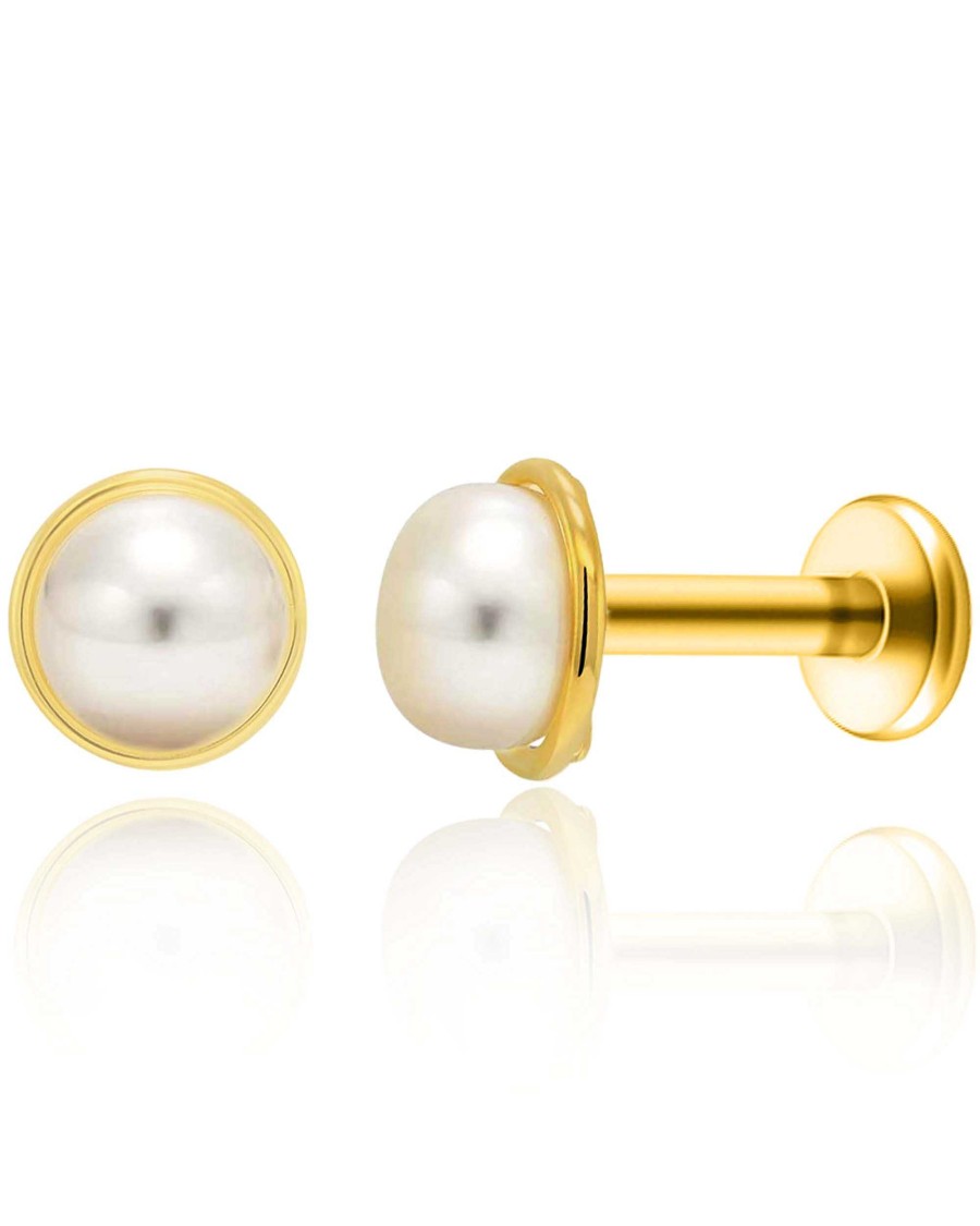 Flat Back Studs Impuria Jewelry | Precieux Pearl Polished Ear Piercing Earring Stud Set Gold