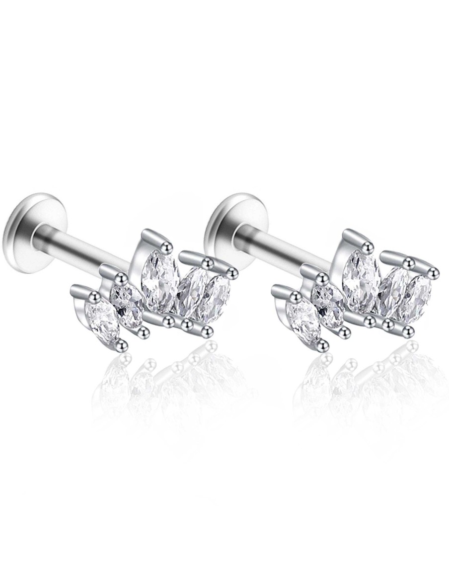 Flat Back Studs Impuria Jewelry | Mai Crystal Five Leaf Lotus Ear Piercing Earring Stud Set