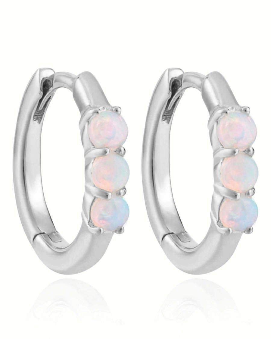 Huggie Earrings Impuria Jewelry | Mystic Triple Opal Polished Eternity Hoop Huggie Earrings