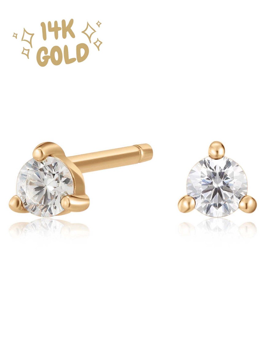 Studs Impuria Jewelry | Ava Triple Prong Crystal 14K Gold Earring Studs