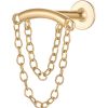 Flat Back Studs Impuria Jewelry | Absolute Hidden Helix Double Chain Drop Ear Piercing Earring Stud Gold - 1 Piece