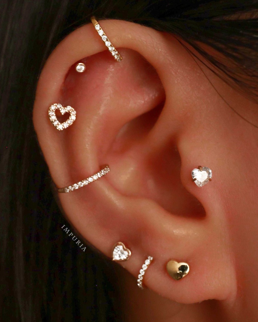 Flat Back Studs Impuria Jewelry | Darling Heart Polished Ear Piercing Earring Stud Set Gold