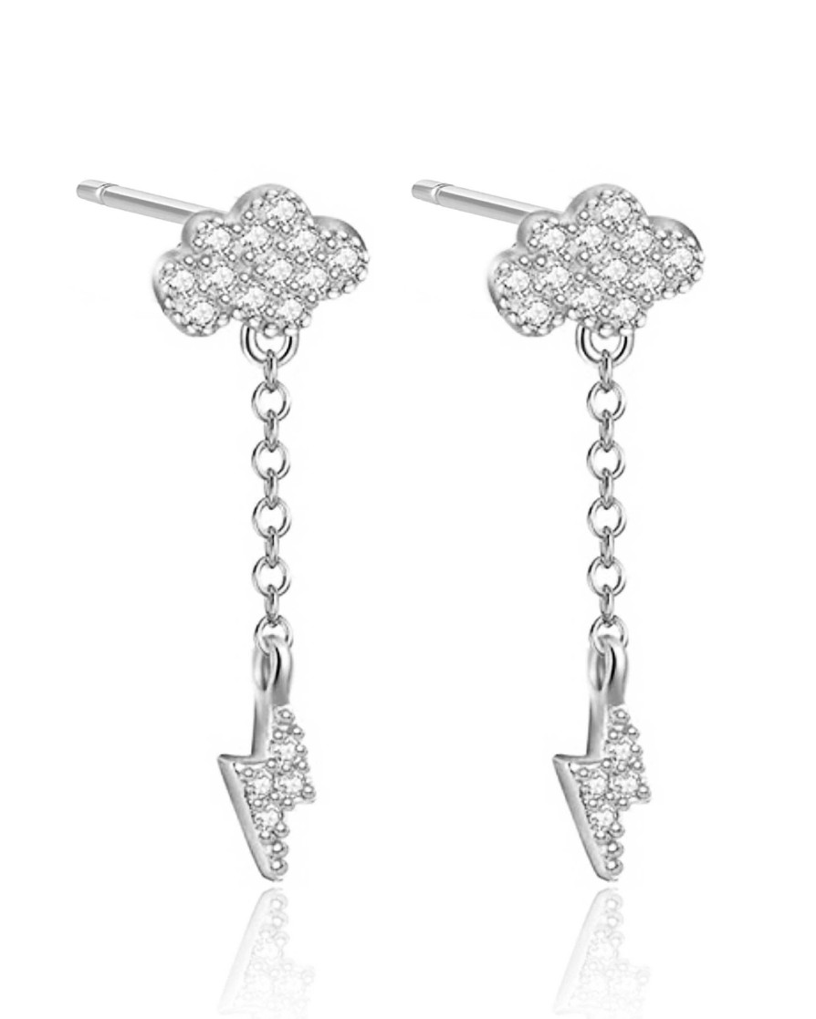 Studs Impuria Jewelry | Starlight Cloud & Lightning Bolt Drop Chain Crystal Ear Piercing Stud Earrings