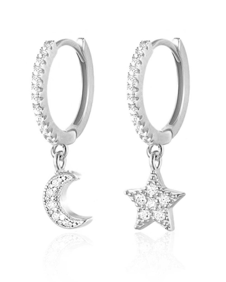 Hoops Impuria Jewelry | Alpha Moon Star Charm Drop Crystal Pave Eternity Hoop Huggie Earrings