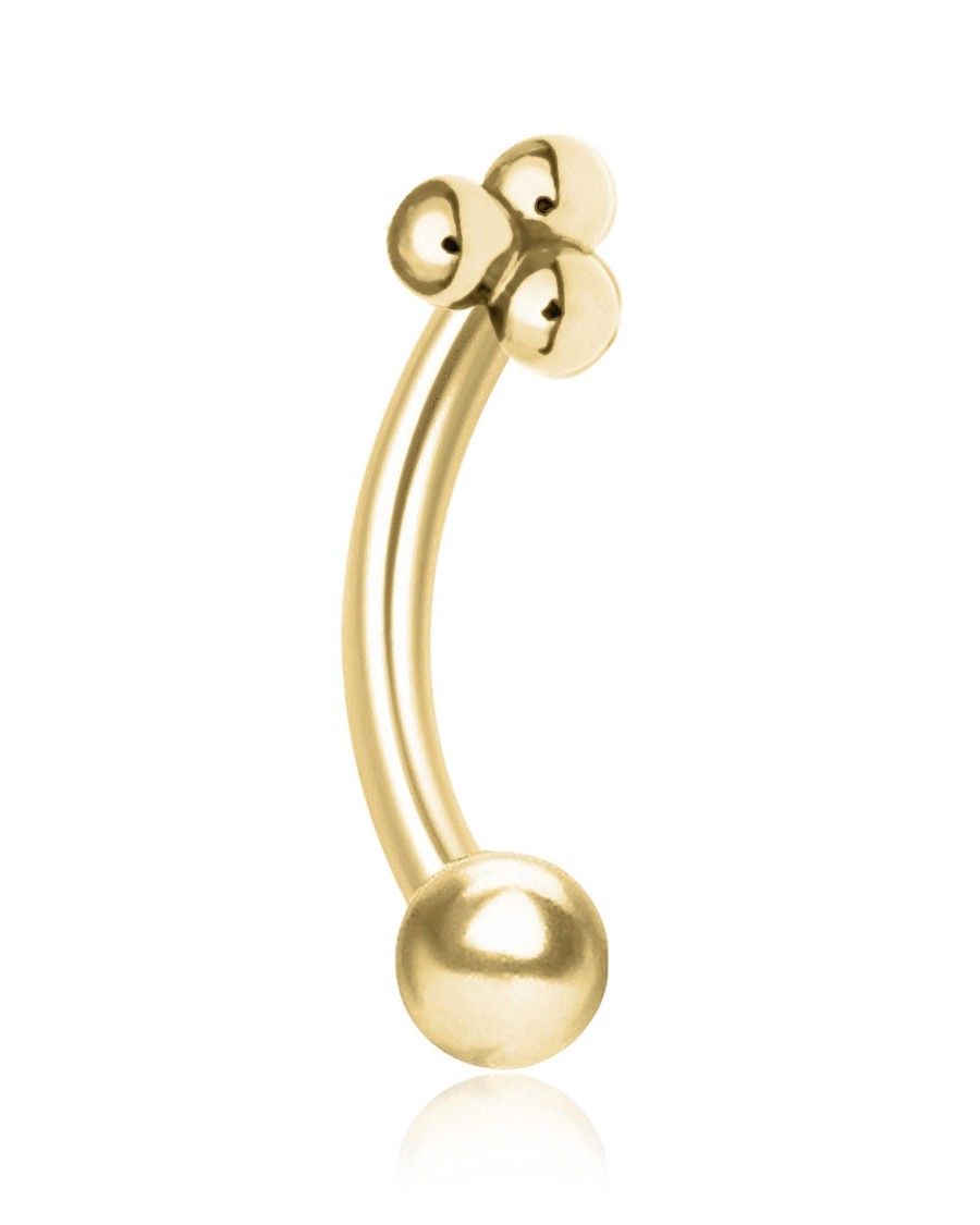 Curved Barbells Impuria Jewelry | Triology Triple Ball Beaded Polished Rook Ear Piercing Jewelry Curved Barbell Gold - 1 Piece