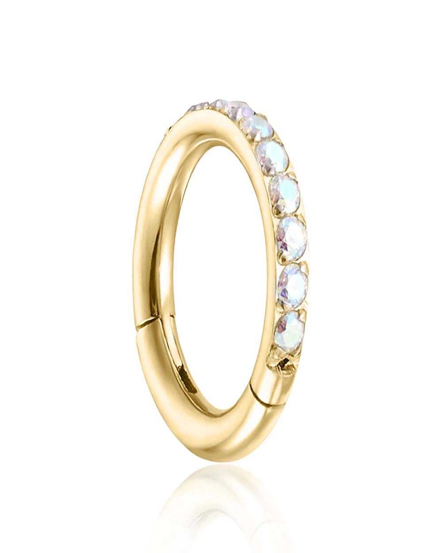 Hoop Clickers Impuria Jewelry | Glitter Aurora Borealis Crystal Pave Eternity Hinged Segment Hoop Ring Clicker