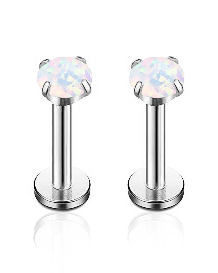 Flat Back Studs Impuria Jewelry | Aura Opal Sparkle Threaded Prong Ear Piercing Earring Stud Set