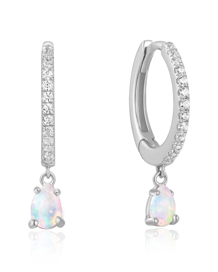 Hoops Impuria Jewelry | Dreamscape Opal Dangle Pave Hoop Huggie Earrings