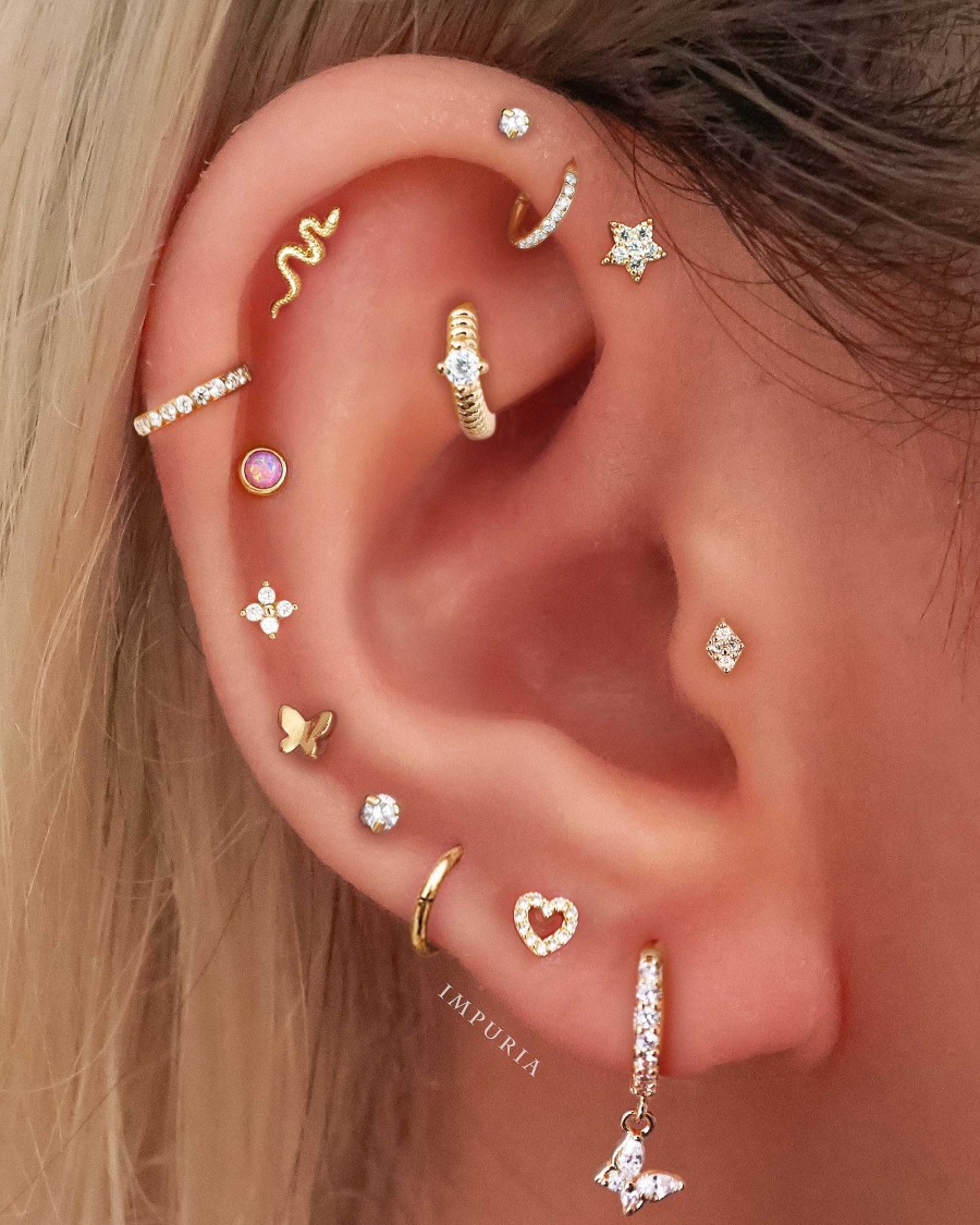 Studs Impuria Jewelry | Sirius Crystal Star Ear Piercing Earring Stud Set Gold