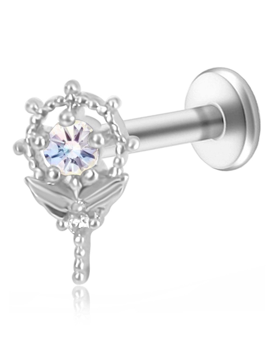 Studs Impuria Jewelry | Pretty Guardian Aurora Borealis Crystal Heart Staff Ear Piercing Earring Stud Silver - 1 Piece