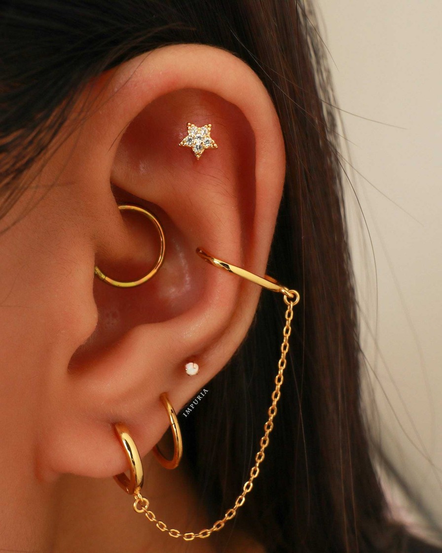 Hoops Impuria Jewelry | Joy Chain Ear Cuff Polished Hoop Huggie Earring Gold