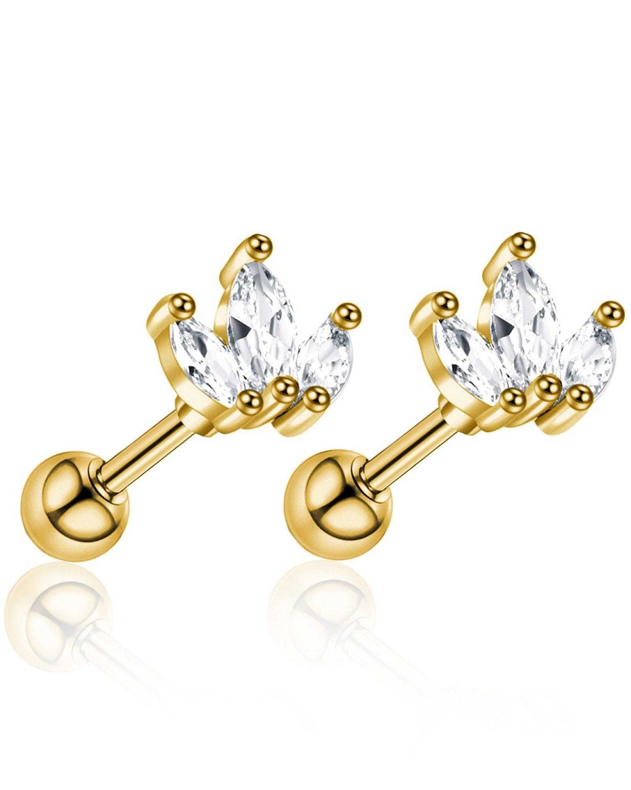 Studs Impuria Jewelry | Mai Crystal Lotus Ear Piercing Earring Stud Set