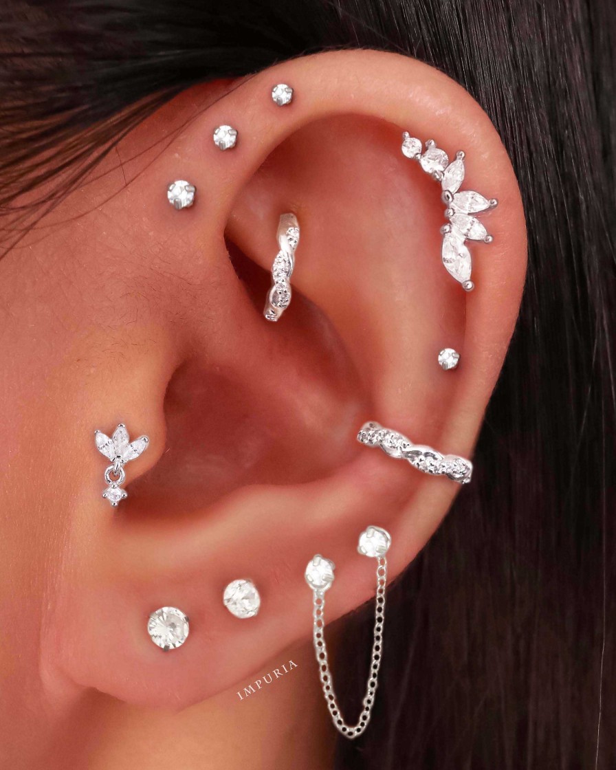 Flat Back Studs Impuria Jewelry | Oasis Marquise Lotus Crystal Drop Ear Piercing Earring Stud Silver - 1 Piece