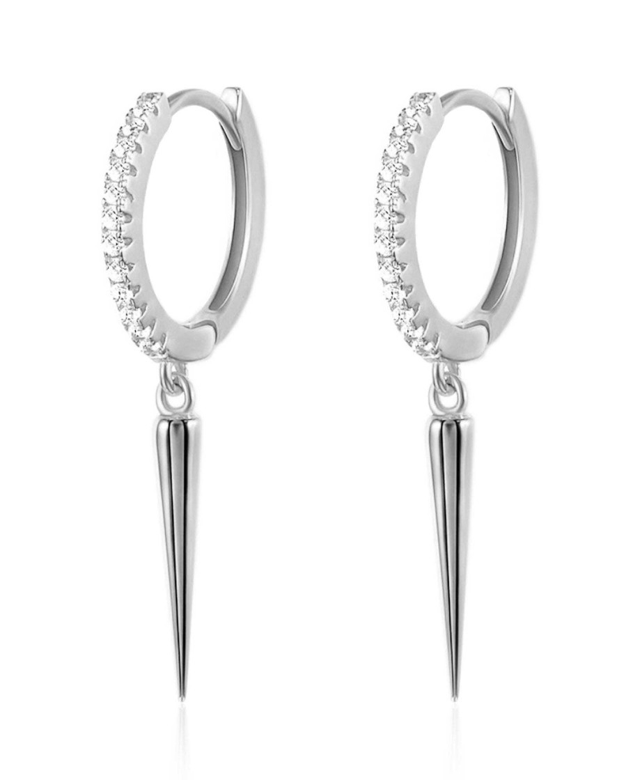 Huggie Earrings Impuria Jewelry | Eli Crystal Pave Spike Drop Eternity Hoop Huggie Earrings