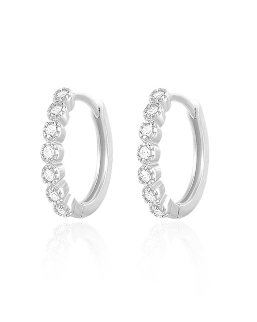 Huggie Earrings Impuria Jewelry | Jules Crystal Bezel Milgrain Hoop Huggie Earrings