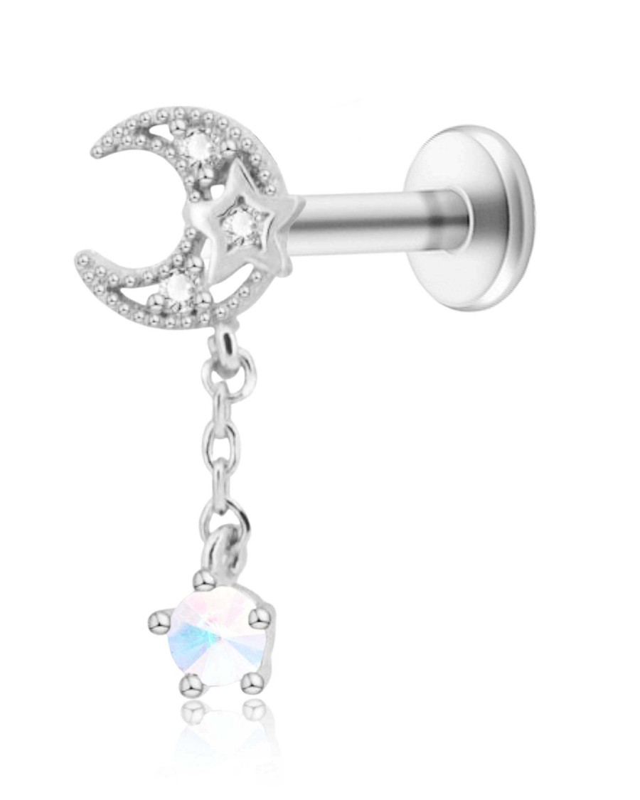 Studs Impuria Jewelry | Cosmo Moon Crystal Star Dangle Ear Piercing Earring Stud