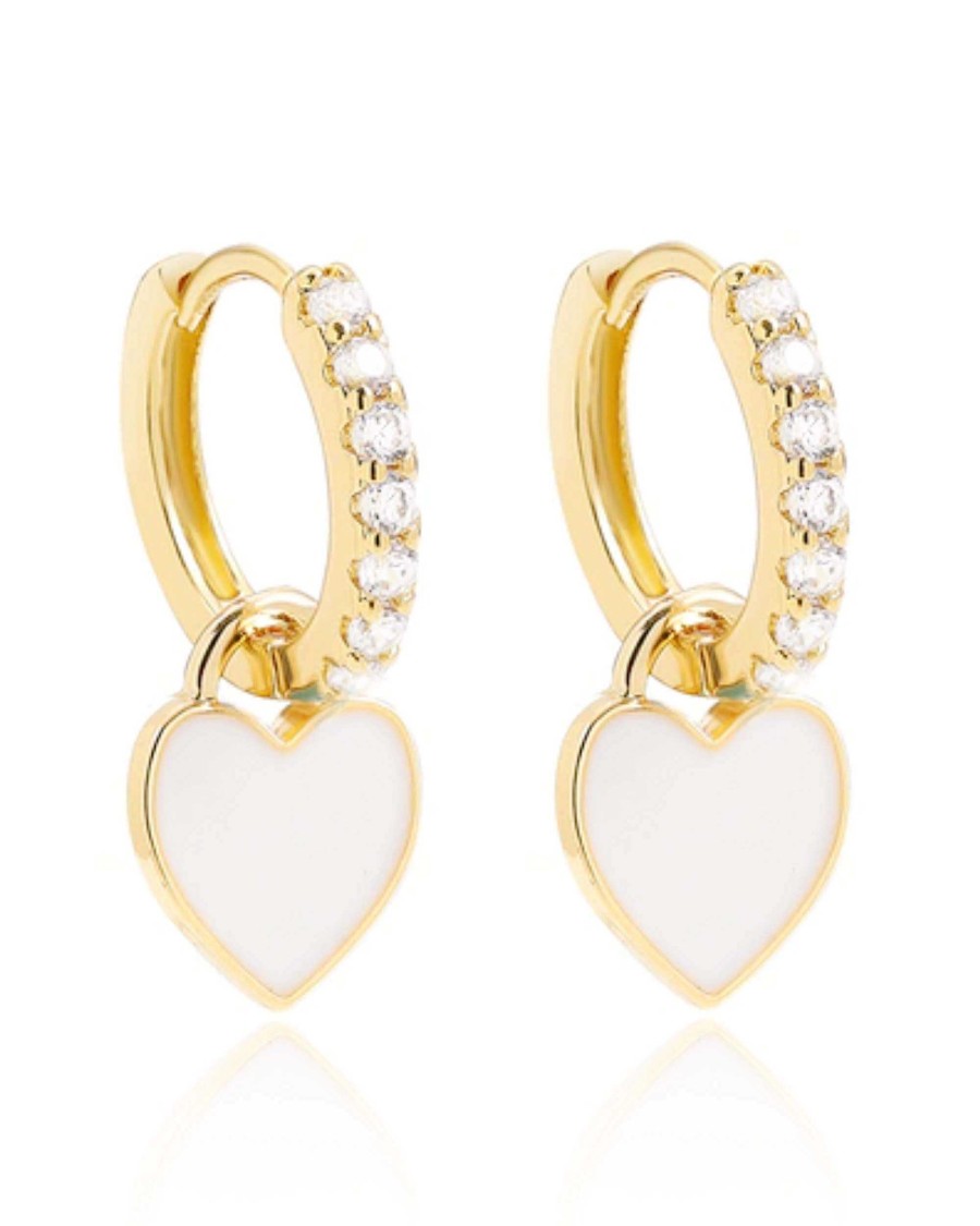 Huggie Earrings Impuria Jewelry | Sweetheart Enamel Heart Charm Drop Crystal Pave Eternity Hoop Huggie Earrings