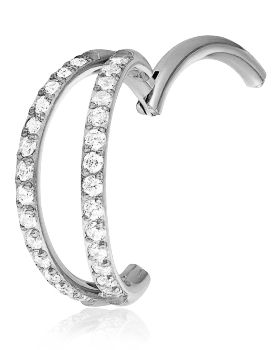 Hoop Clickers Impuria Jewelry | Equinix Double Crystal Criss Cross Pave Eternity Hinged Segment Hoop Ring Clicker