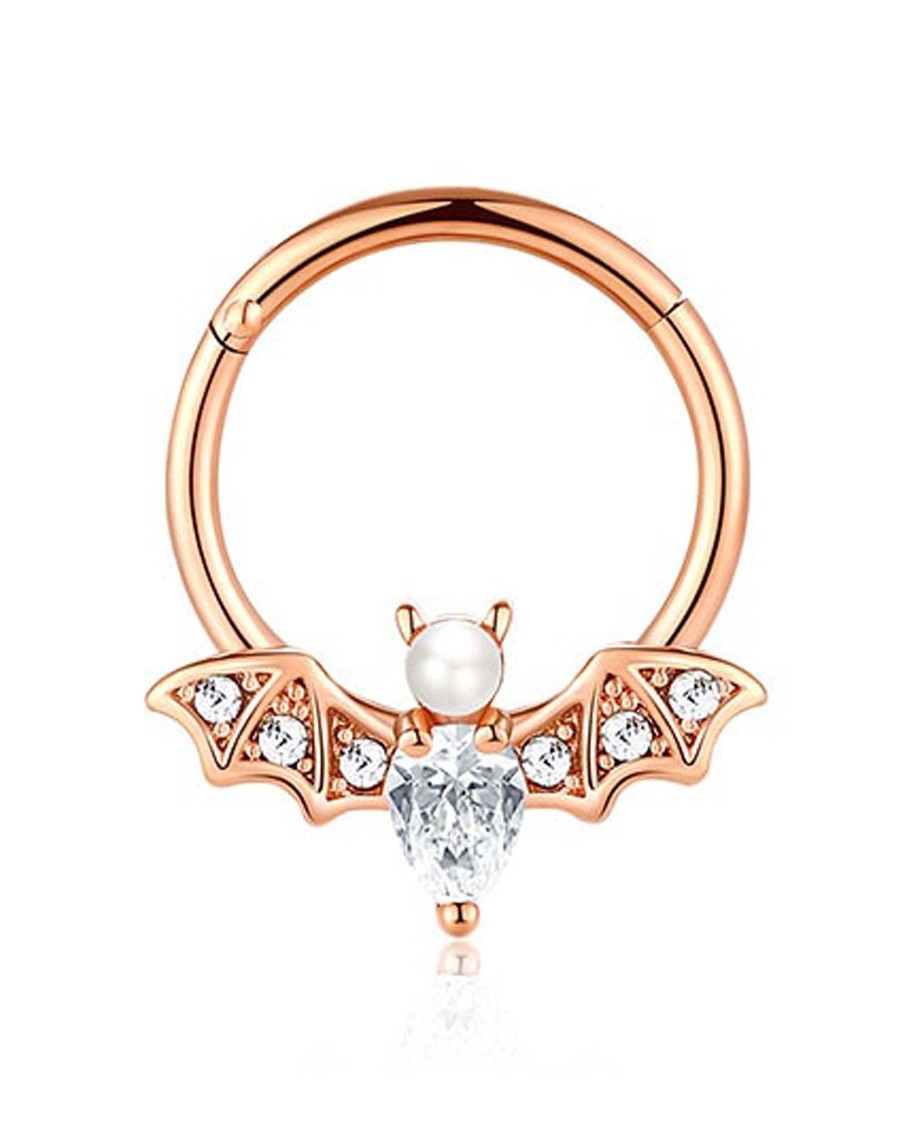 Hoops Impuria Jewelry | Vanita Pearl & Crystal Bat Ear Piercing Ring Hoop Clicker