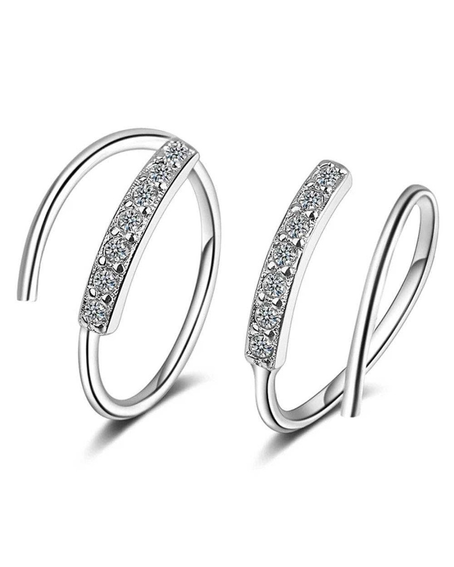 Hoops Impuria Jewelry | June Minimalist Crystal Spiral Earring Hoop Ring Silver