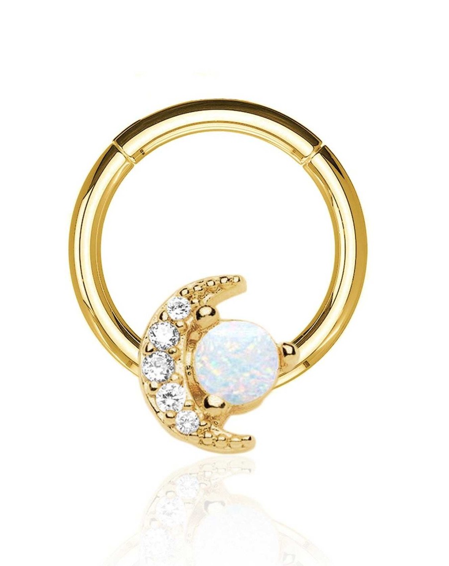 Hoop Clickers Impuria Jewelry | Venus Celestial Moon & Star Opal Ear Piercing Ring Hoop Clicker Gold