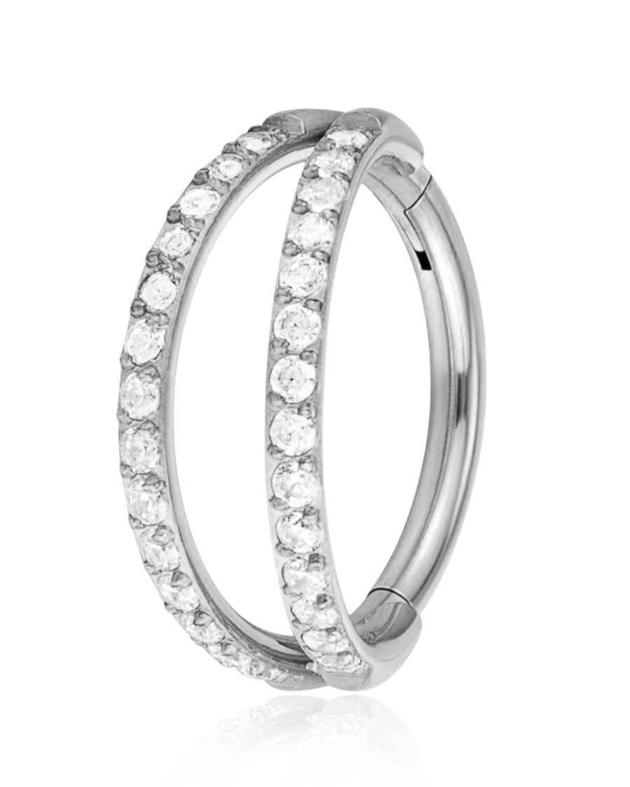 Hoops Impuria Jewelry | Equinix Double Crystal Criss Cross Pave Eternity Hinged Segment Hoop Ring Clicker