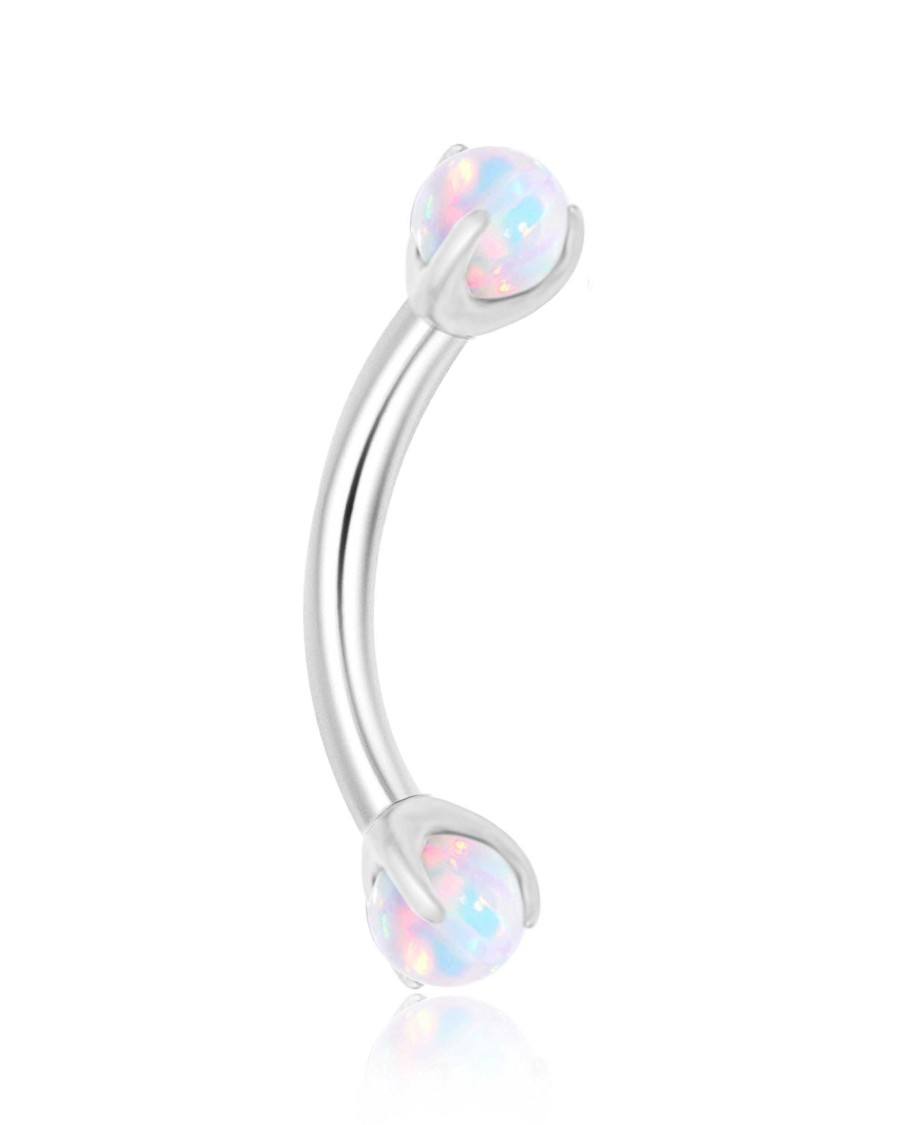 Curved Barbells Impuria Jewelry | Luminous Opal Threaded Prong Rook Ear Piercing Jewelry Curved Barbell Silver Titanium - 1 Piece