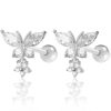 Studs Impuria Jewelry | Metamorphosis Crystal Butterfly Flower Drop Ear Piercing Earring Stud Set Silver - 2 Pieces