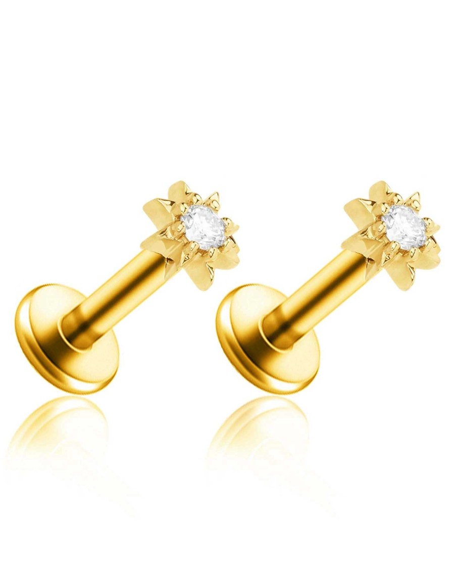 Studs Impuria Jewelry | Soleil Starburst Crystal Ear Piercing Earring Stud Set Gold