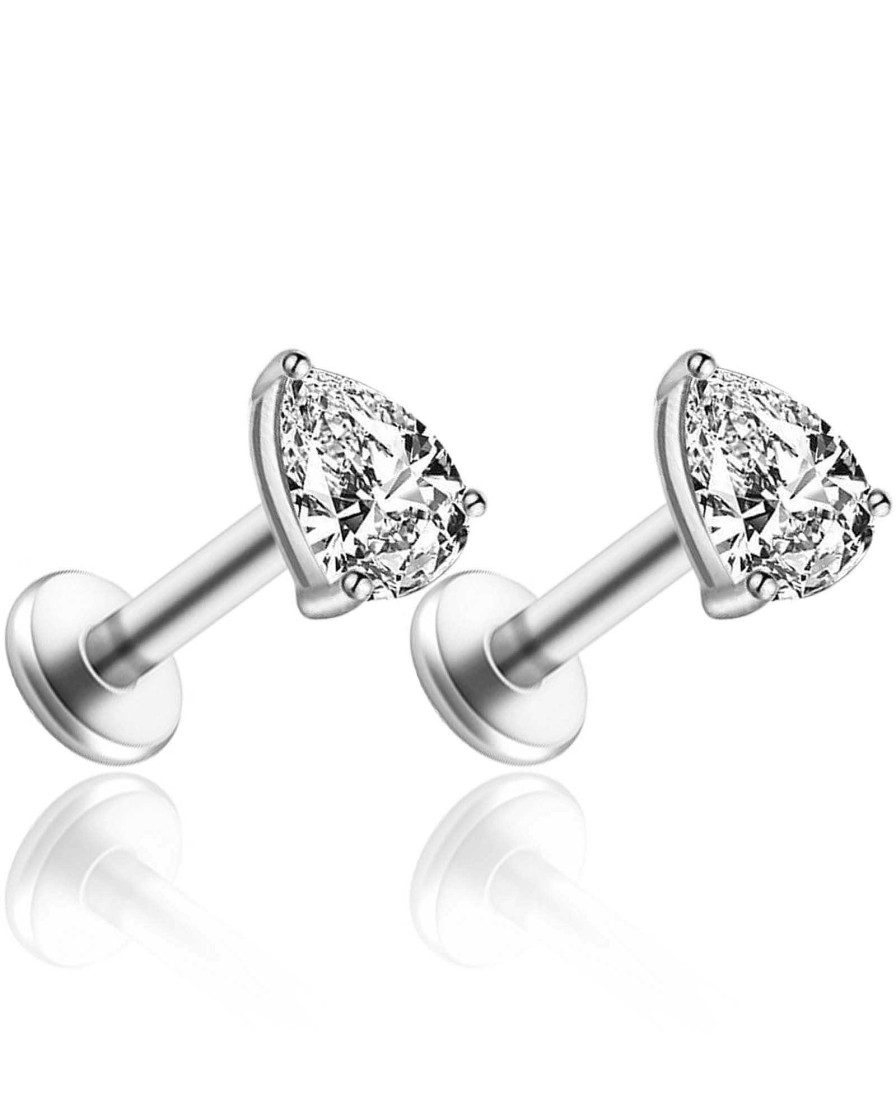 Flat Back Studs Impuria Jewelry | Pluie Teardrop Crystal Prong Ear Piercing Earring Stud Set